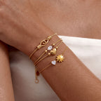 Gold Layered Dainty Bracelet – Heart, Sun, Knot & Pearl Zirconia - UMI