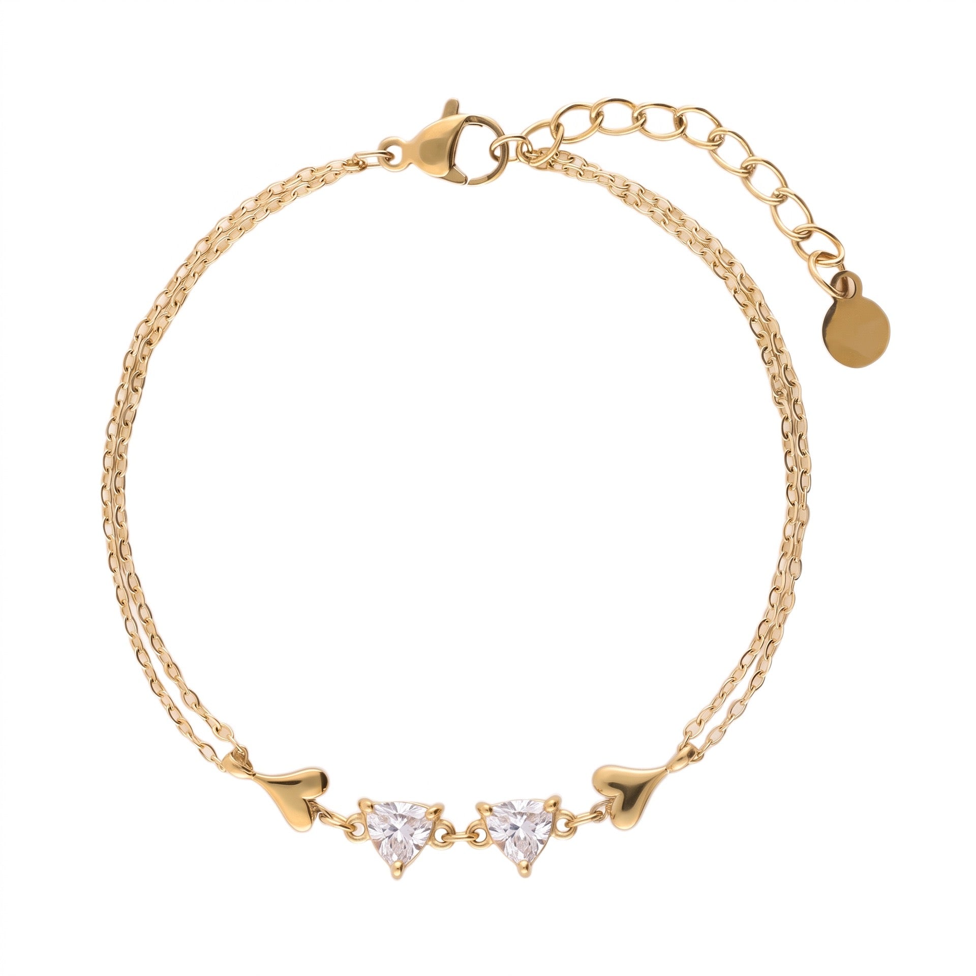 Gold Layered Dainty Bracelet – Heart, Sun, Knot & Pearl Zirconia