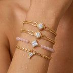 Luxury Gold-Plated Women’s Heart Chain Bracelet – Pink Jade Pearl, Double Snake Chain & Diamond Accents - UMI
