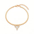 Luxury Gold-Plated Women’s Heart Chain Bracelet – Pink Jade Pearl, Double Snake Chain & Diamond Accents