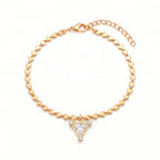Luxury Gold-Plated Women’s Heart Chain Bracelet – Pink Jade Pearl, Double Snake Chain & Diamond Accents - UMI