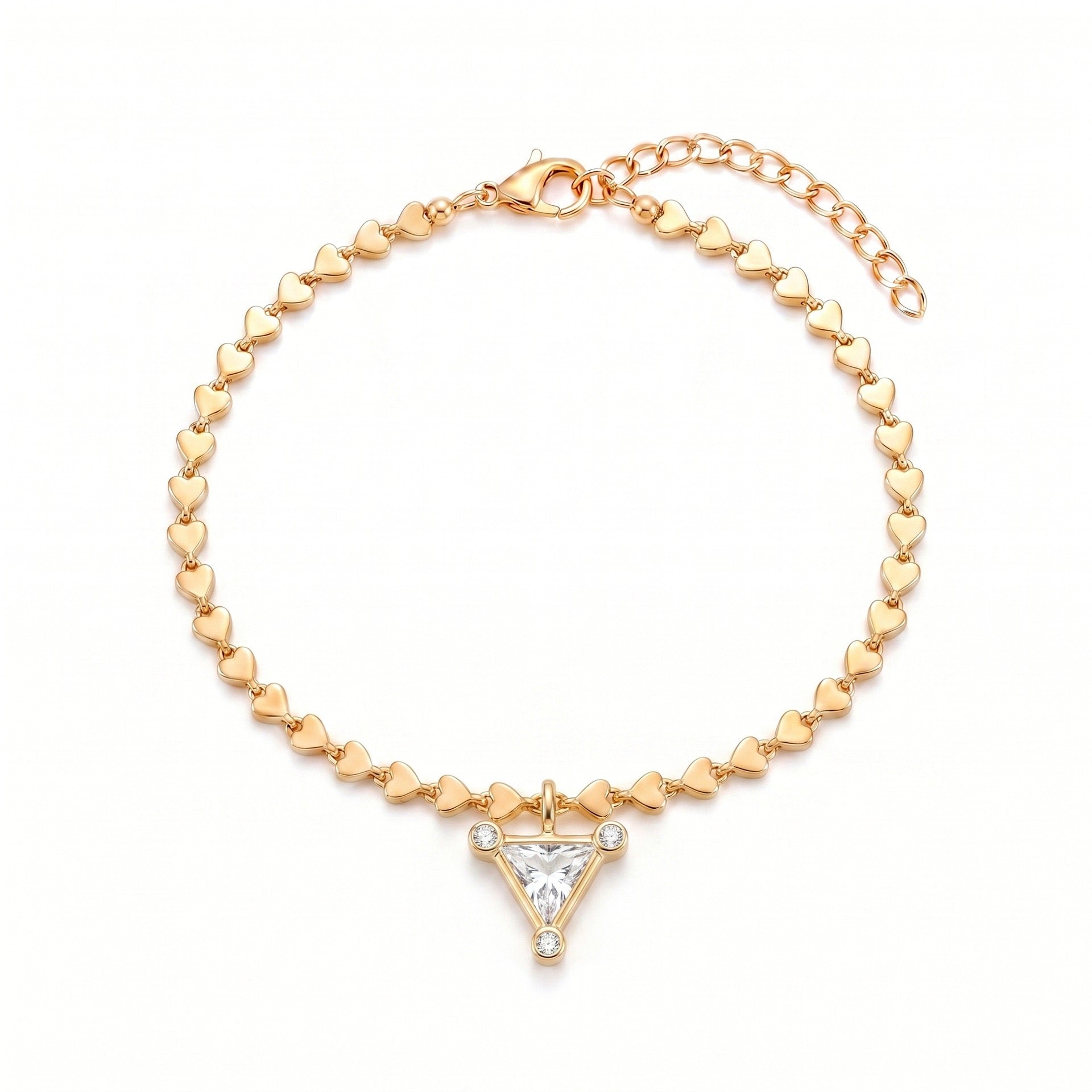 Luxury Gold-Plated Women’s Heart Chain Bracelet – Pink Jade Pearl, Double Snake Chain & Diamond Accents