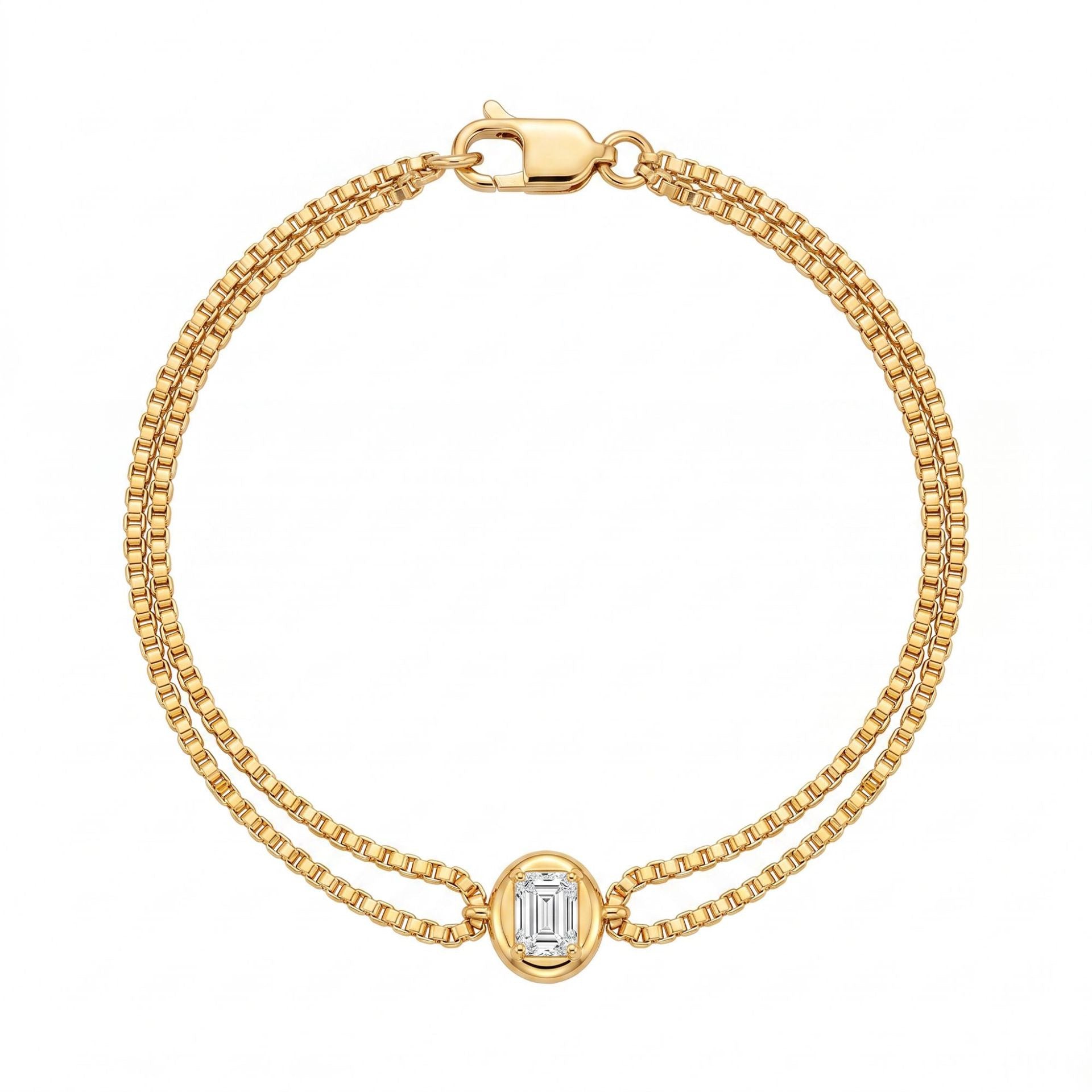 Luxury Gold-Plated Women’s Heart Chain Bracelet – Pink Jade Pearl, Double Snake Chain & Diamond Accents