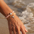 Luxury Gold-Plated Women’s Heart Chain Bracelet – Pink Jade Pearl, Double Snake Chain & Diamond Accents - UMI