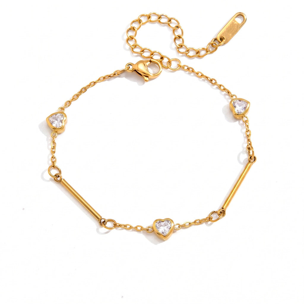Gold Heart Bow & Marquise Diamond Bracelet – Multi-Style | Titanium Steel