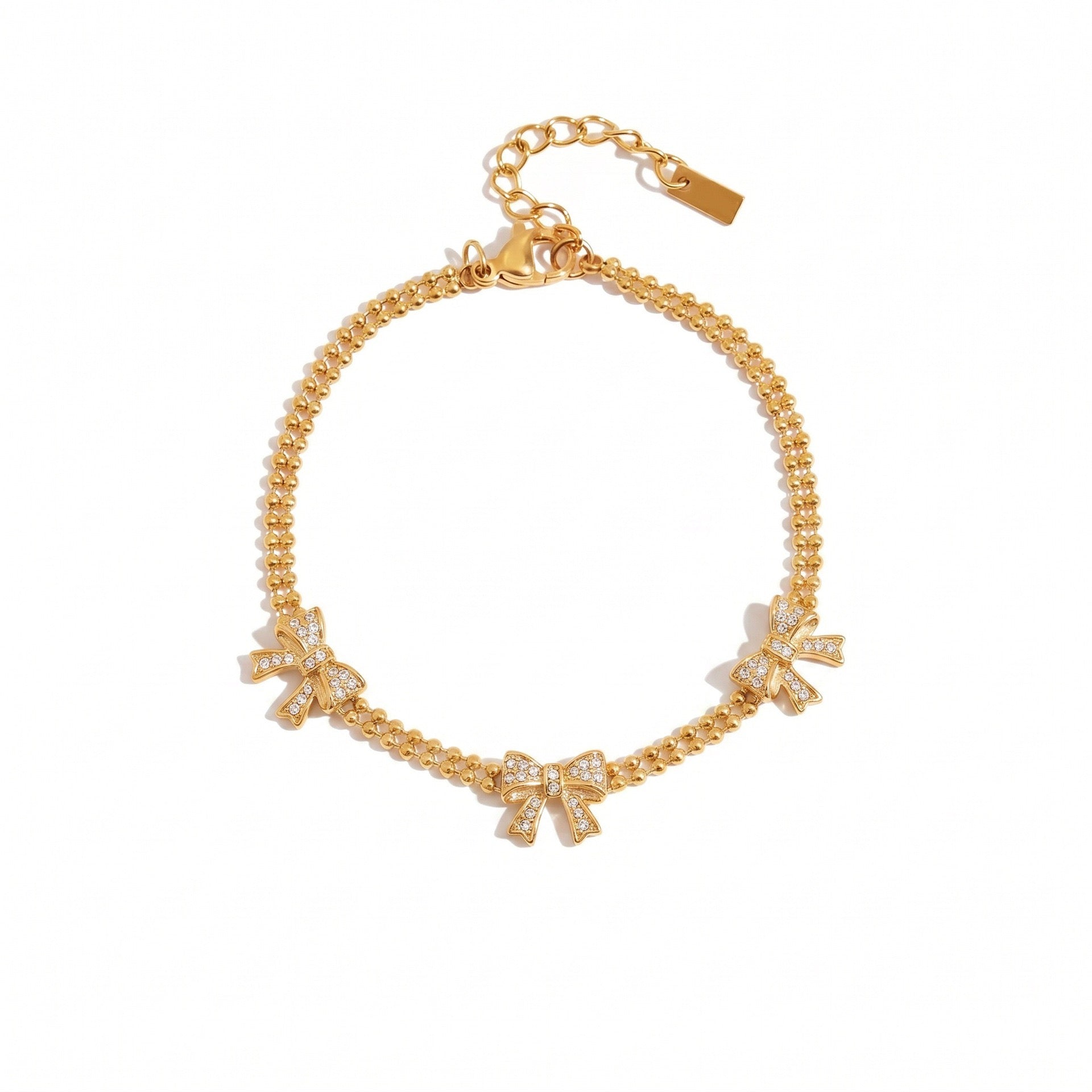 Gold Heart Bow & Marquise Diamond Bracelet – Multi-Style | Titanium Steel
