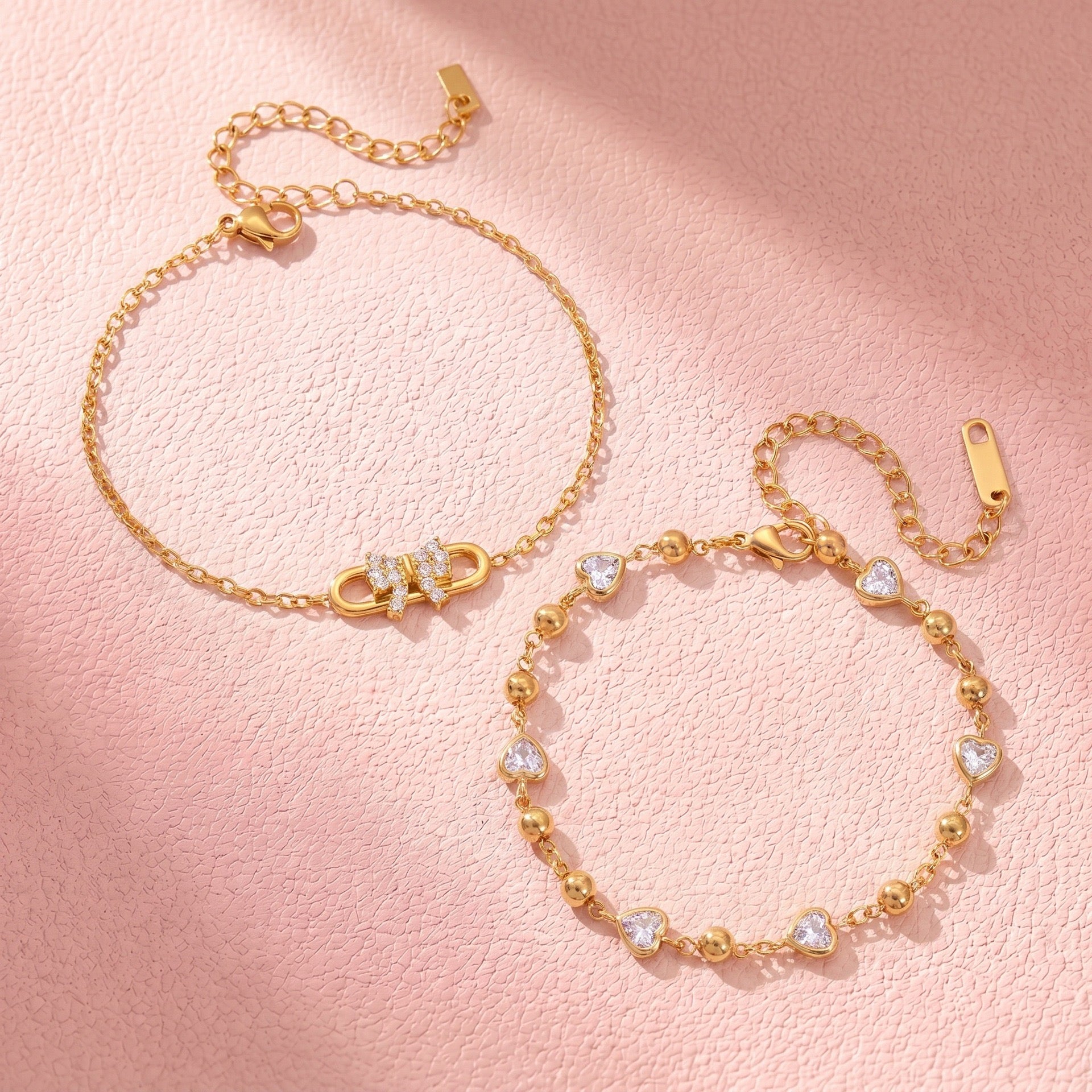 Gold Heart Bow & Marquise Diamond Bracelet – Multi-Style | Titanium Steel