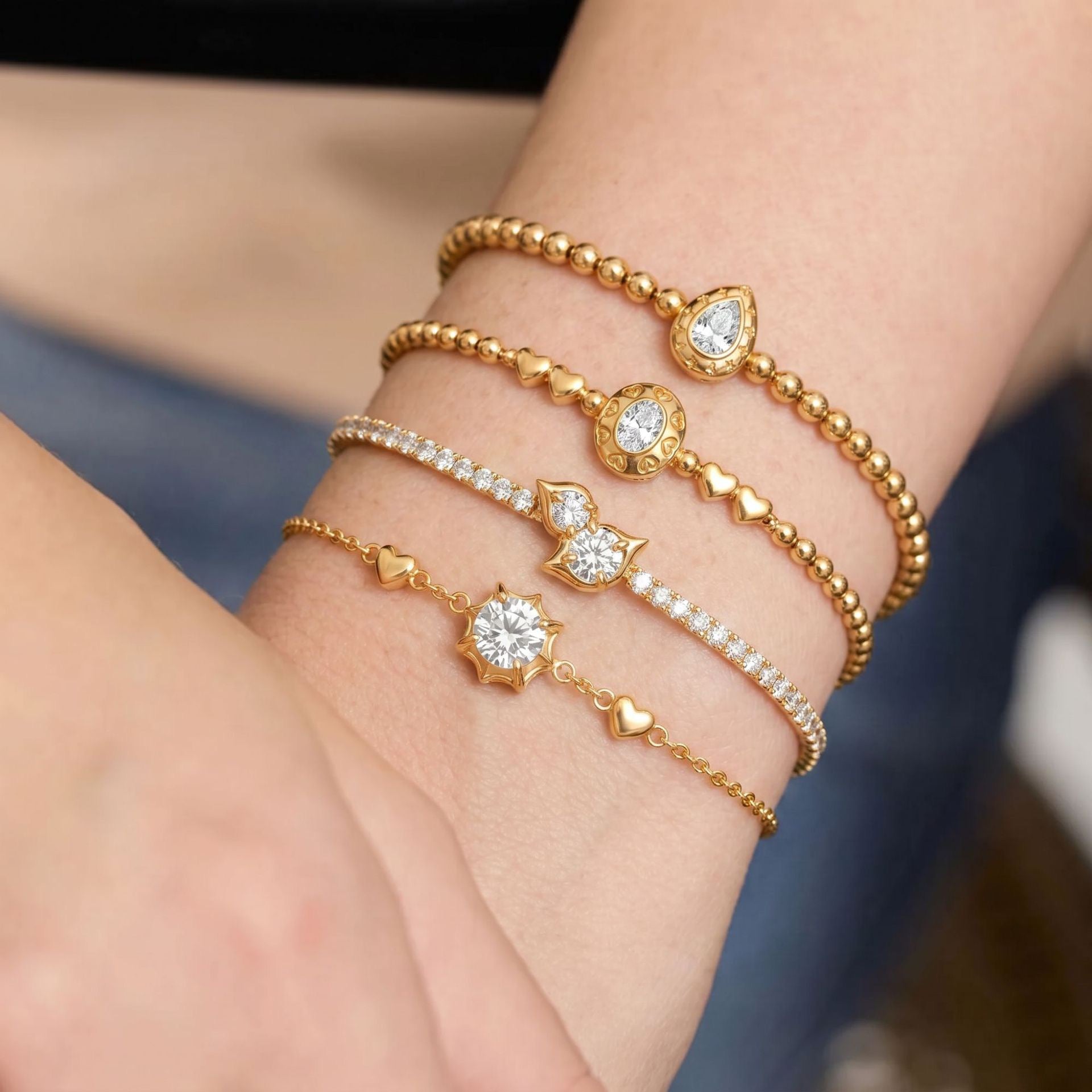 Luxury Gold Diamond-Encrusted Bracelet – Sliding Adjustable Clasp | Multi-Style