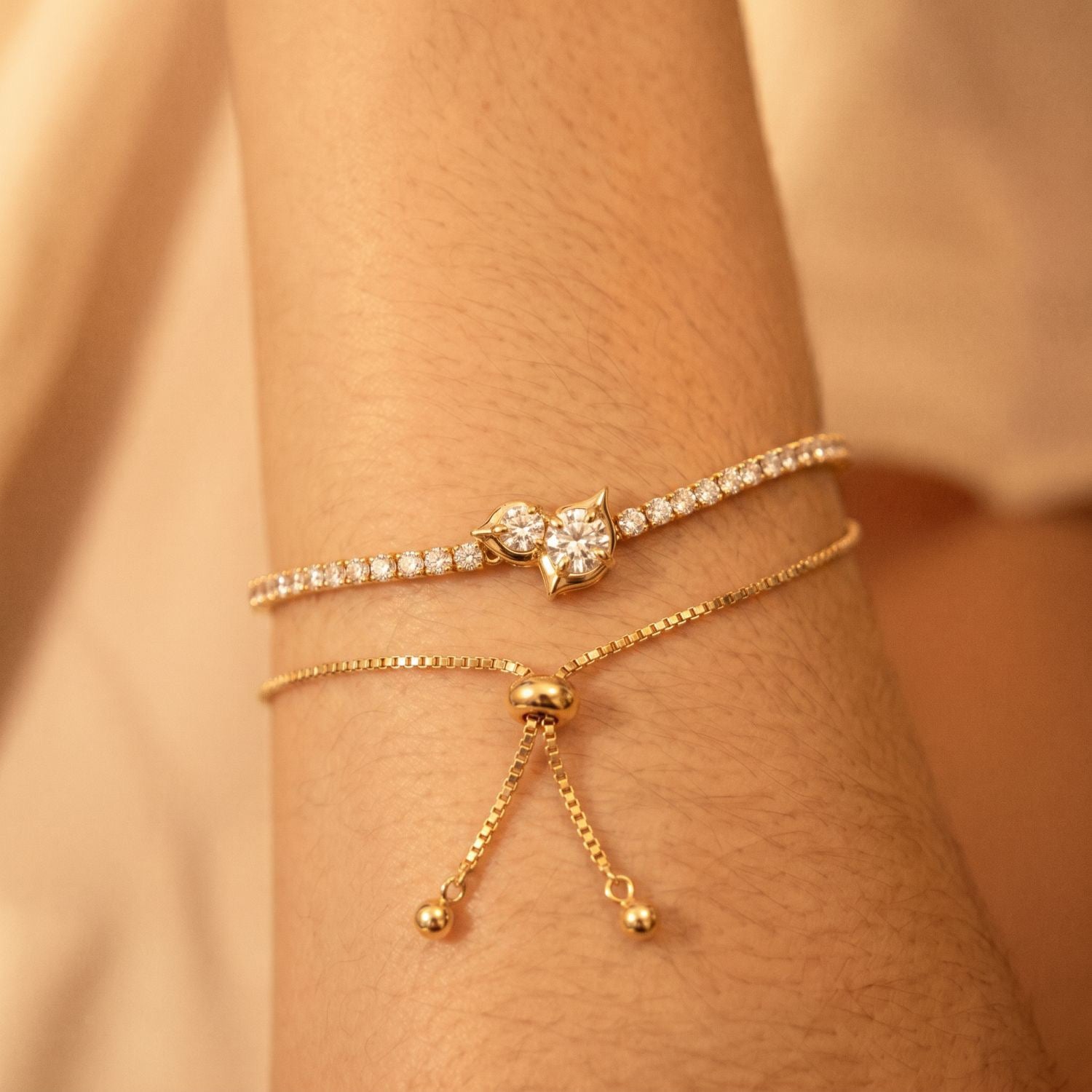 Luxury Gold Diamond-Encrusted Bracelet – Sliding Adjustable Clasp | Multi-Style