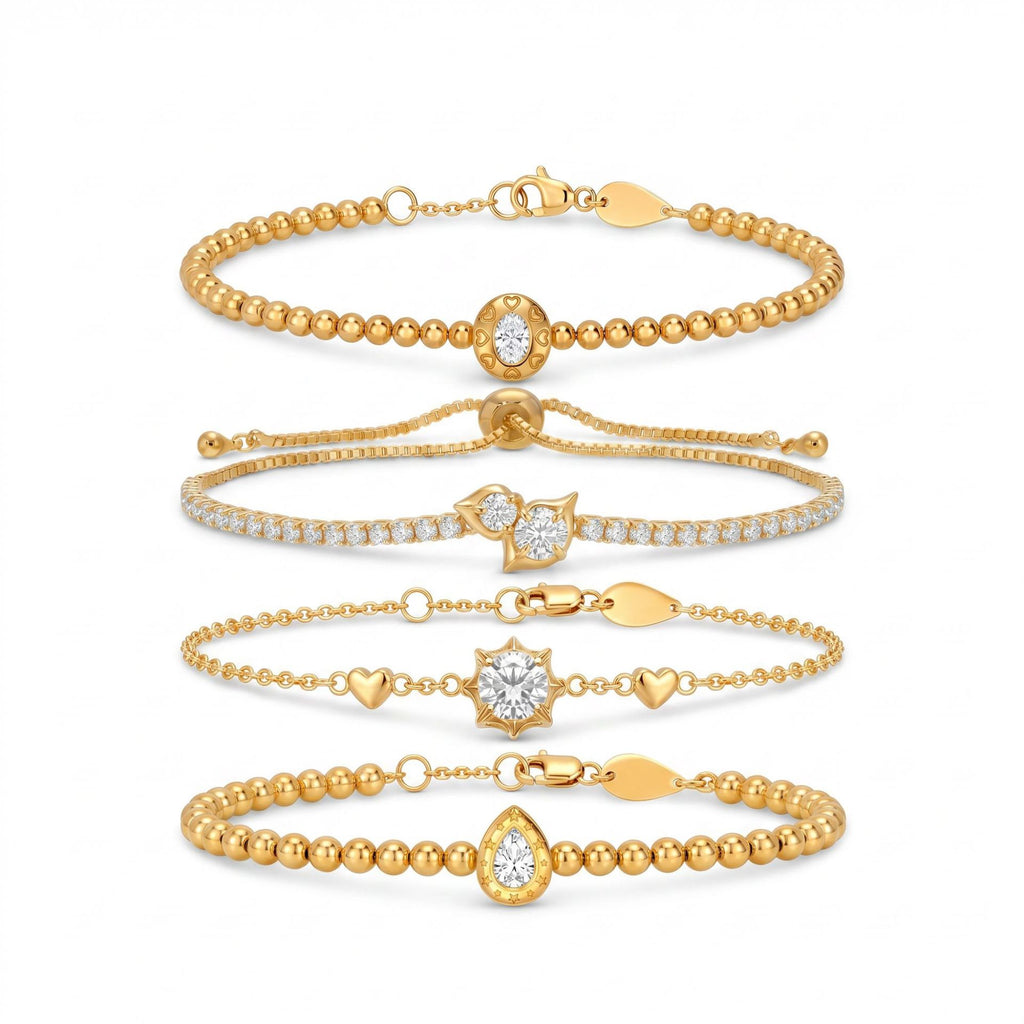 Luxury Gold Diamond-Encrusted Bracelet – Sliding Adjustable Clasp | Multi-Style