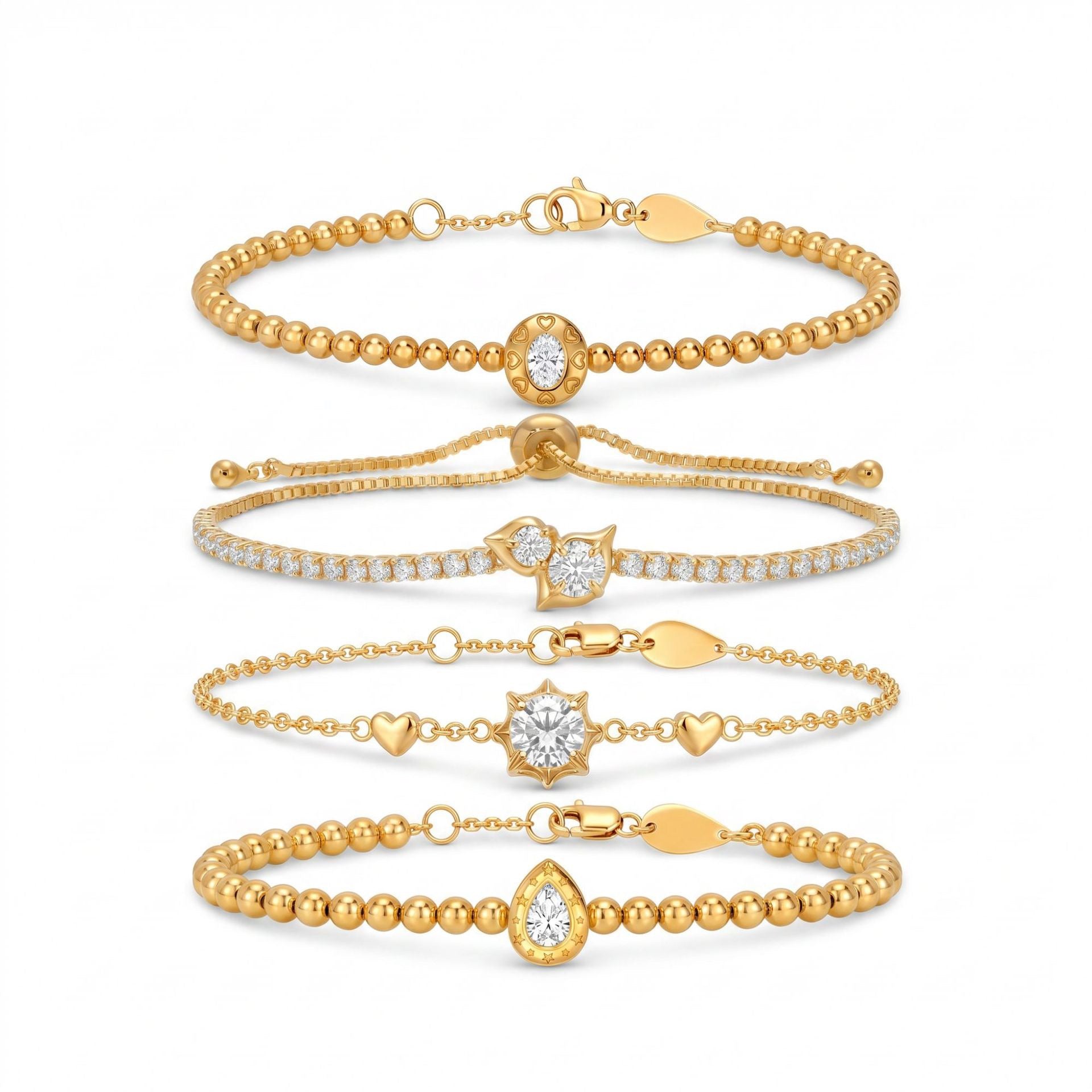 Luxury Gold Diamond-Encrusted Bracelet – Sliding Adjustable Clasp | Multi-Style