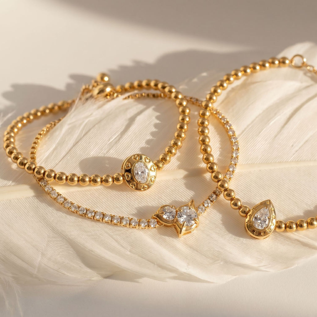 Luxury Gold Diamond-Encrusted Bracelet – Sliding Adjustable Clasp | Multi-Style