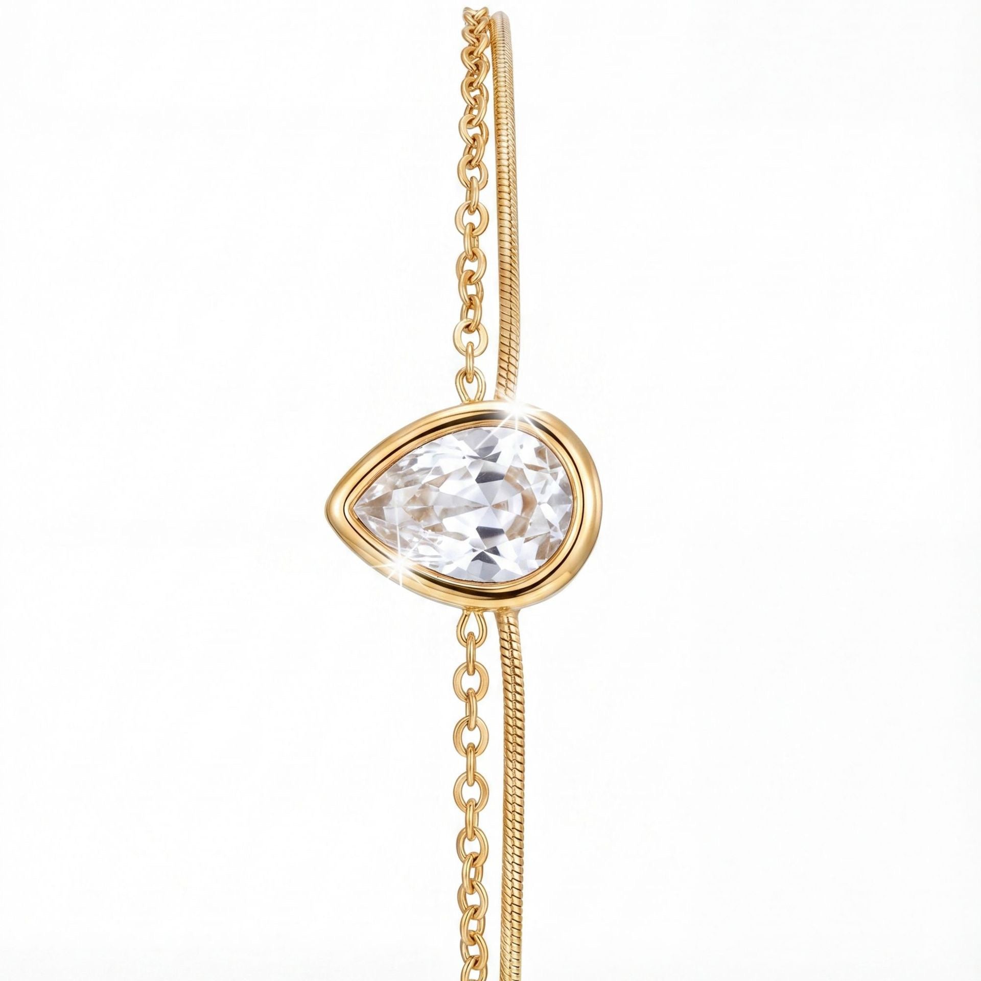 Luxury Gold Dainty Bracelet – Pearl, Triple Layer Marquise Diamond, Double Snake Chain & Teardrop