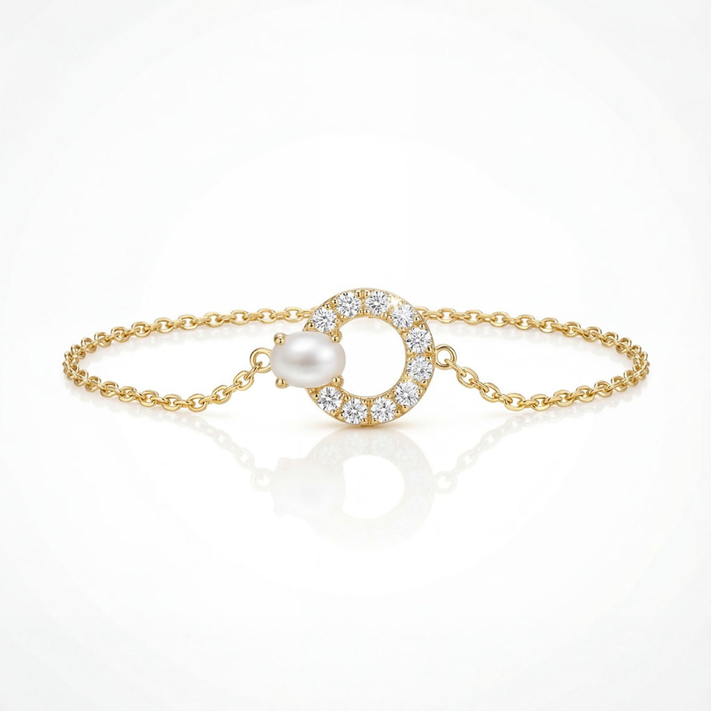 Luxury Gold Dainty Bracelet – Pearl, Triple Layer Marquise Diamond, Double Snake Chain & Teardrop