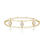 Luxury Gold Dainty Bracelet – Pearl, Triple Layer Marquise Diamond, Double Snake Chain & Teardrop - UMI