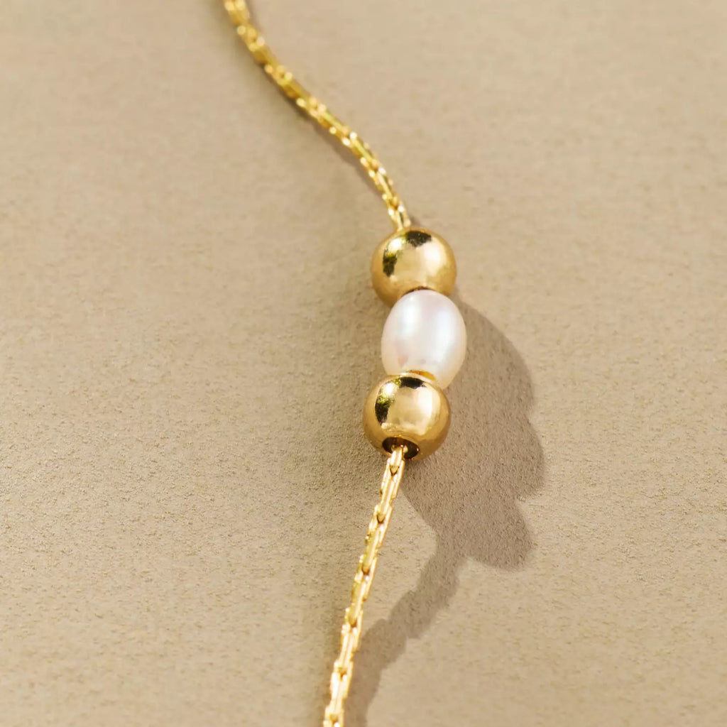 French Luxe Gold Crystal Pearl Zirconia Dainty Bracelet – Paperclip Chain | Tarnish-Resistant