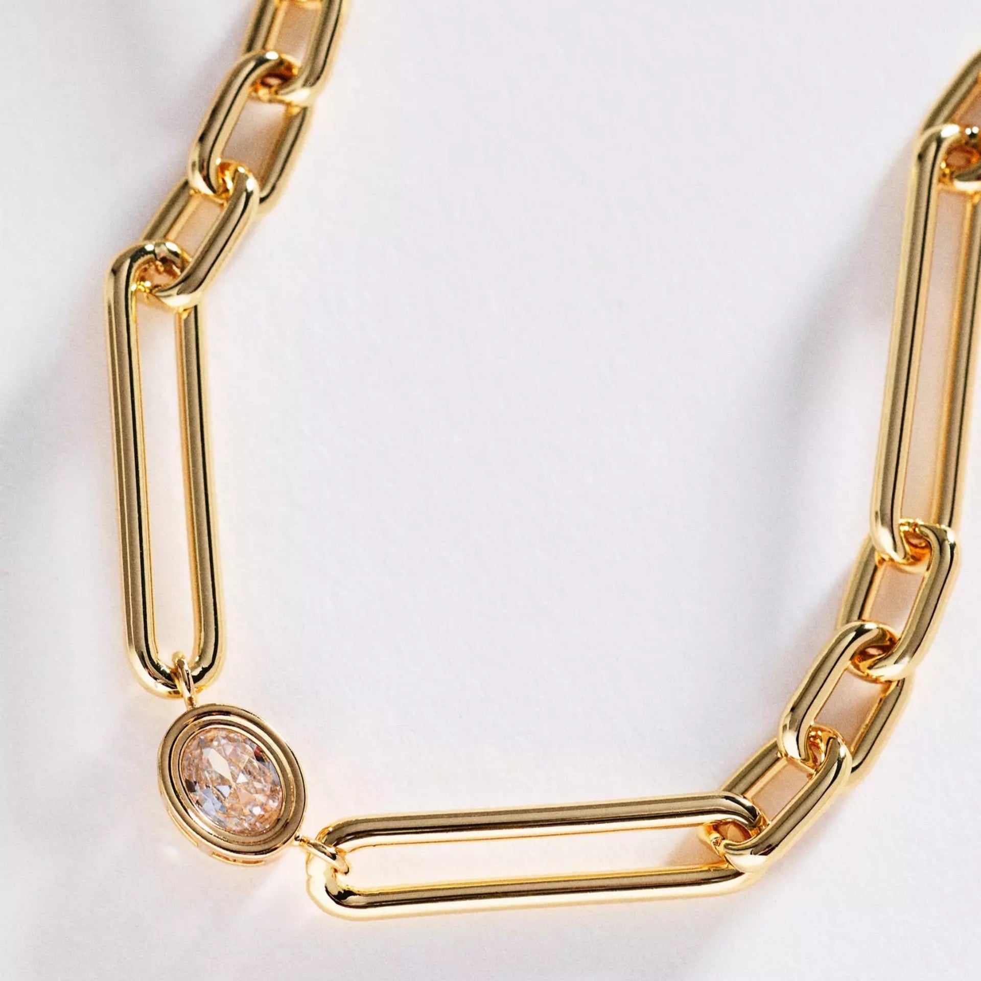 French Luxe Gold Crystal Pearl Zirconia Dainty Bracelet – Paperclip Chain | Tarnish-Resistant
