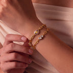 Coloured Diamond Moon Teardrop Cuban Chain Bracelet – Stackable | Gold-Plated Tarnish-Resistant - UMI