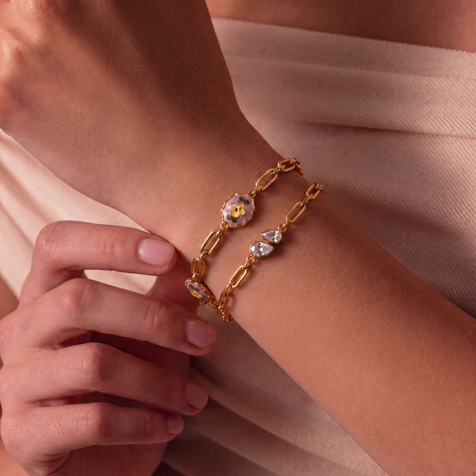 Coloured Diamond Moon Teardrop Cuban Chain Bracelet – Stackable | Gold-Plated Tarnish-Resistant