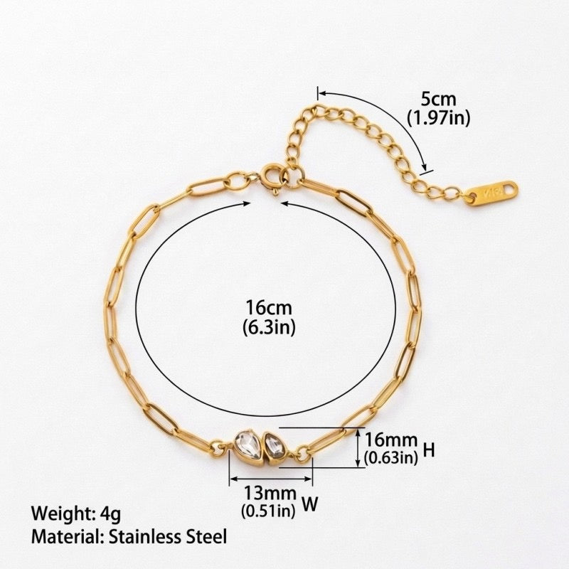Coloured Diamond Moon Teardrop Cuban Chain Bracelet – Stackable | Gold-Plated Tarnish-Resistant