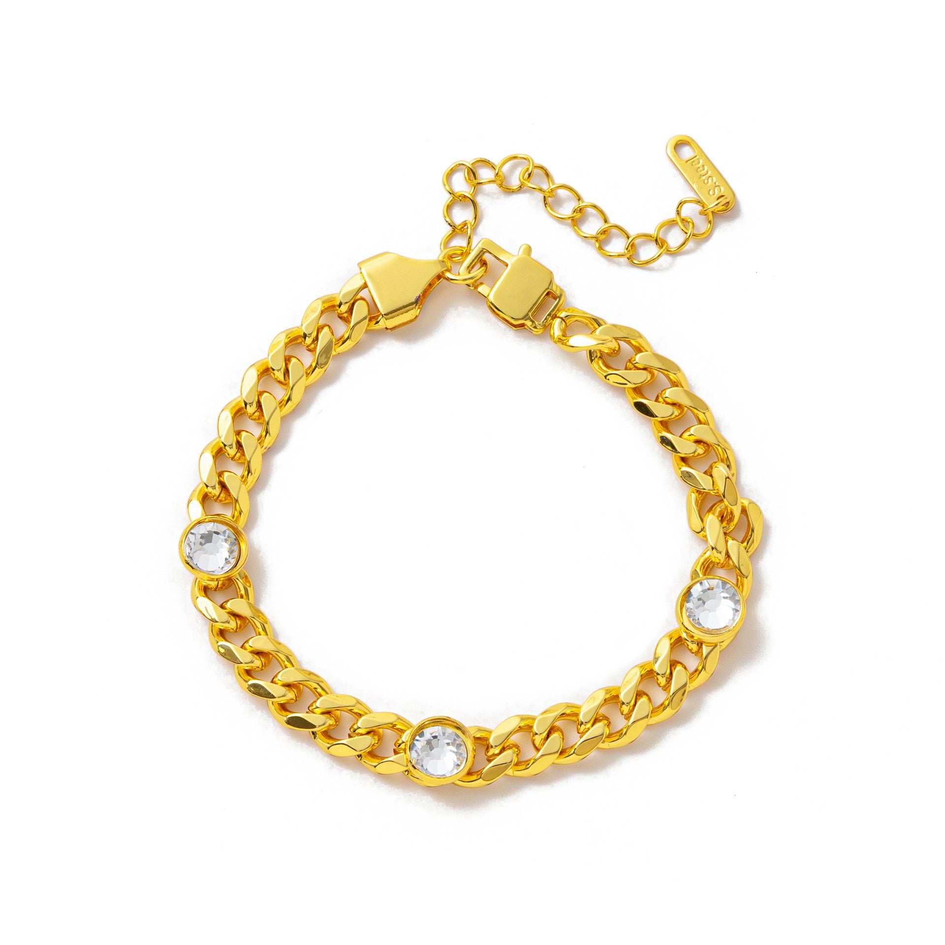 Coloured Diamond Moon Teardrop Cuban Chain Bracelet – Stackable | Gold-Plated Tarnish-Resistant
