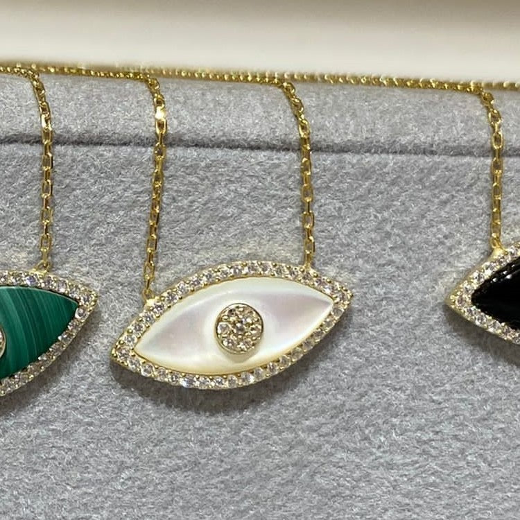 Evil Eye Zirconia Pendant Necklace & Bracelet – 18K Gold-Plated | Tarnish-Resistant