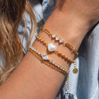 Gold-Plated Double Layer Cuban Heart Diamond Shell Pearl Bracelet – Multi-Style | Tarnish-Resistant - UMI