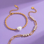 Gold-Plated Double Layer Cuban Heart Diamond Shell Pearl Bracelet – Multi-Style | Tarnish-Resistant - UMI
