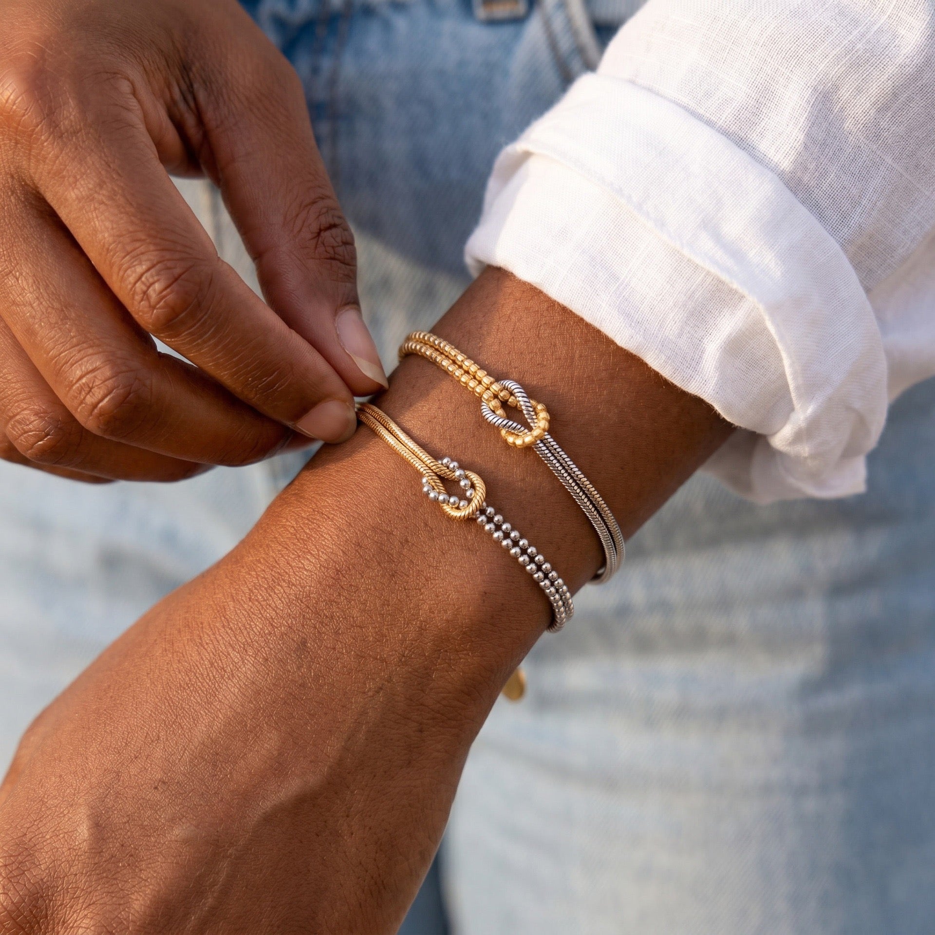 Colour-Block Knotted Multi-Chain Bracelet – Titanium Steel | Tarnish-Resistant Everyday Wear