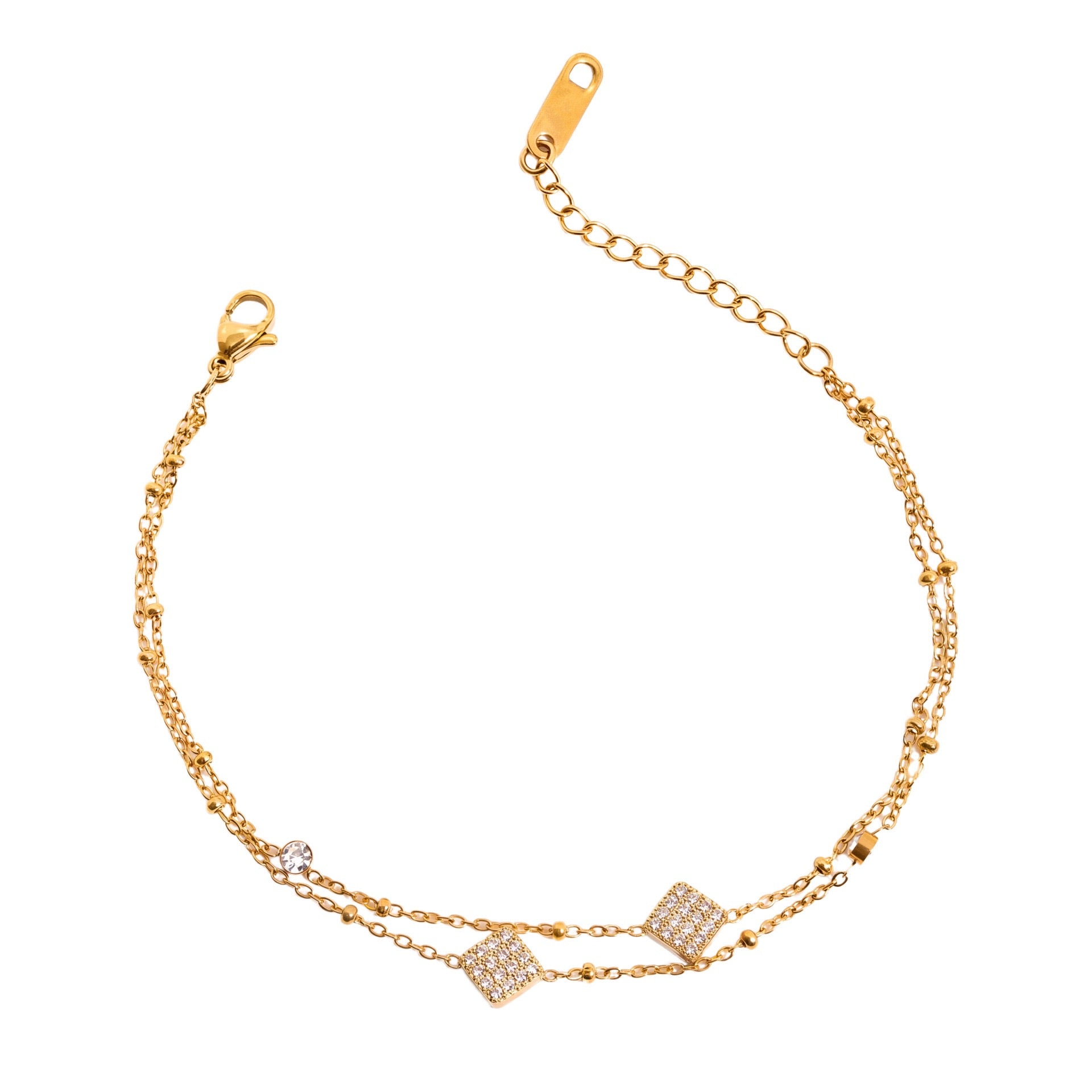 Gold-Plated Multi-Style Bracelet – Cuban Chain, Double Layer, Ball Chain & Zirconia | Titanium Steel
