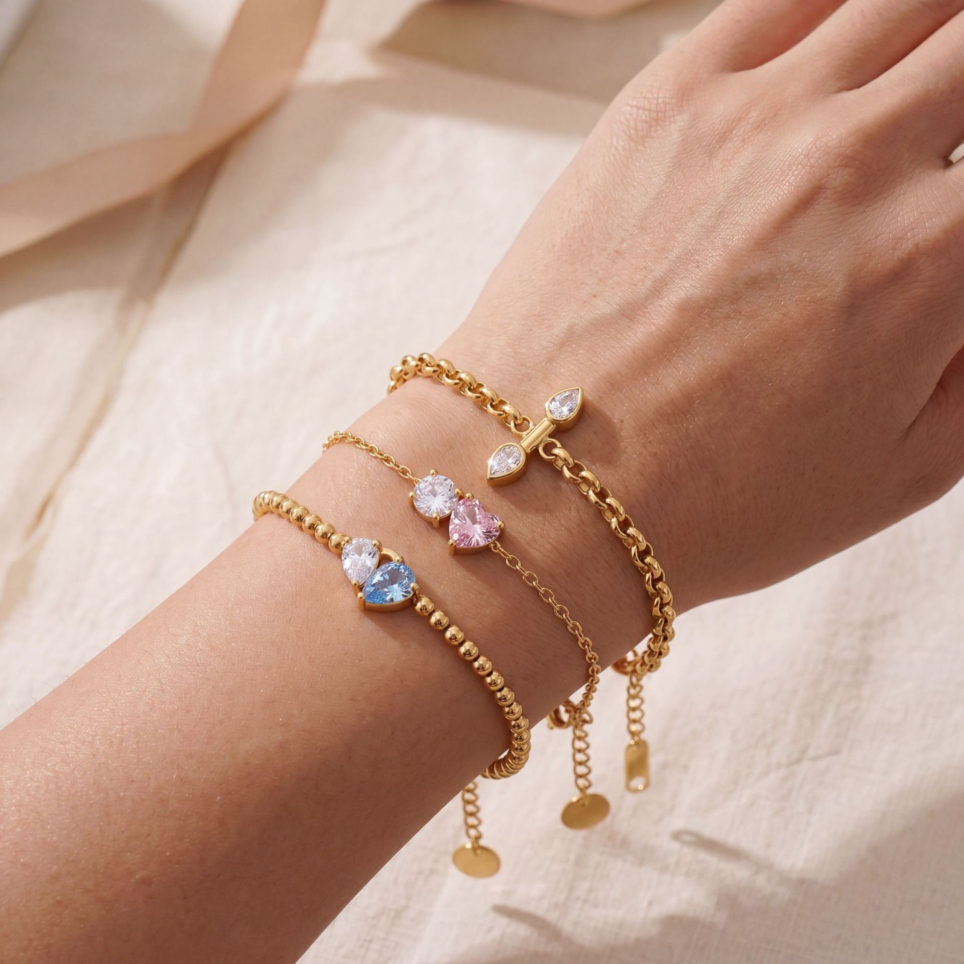 Gold-Plated Multi-Style Bracelet – Cuban Chain, Double Layer, Ball Chain & Zirconia | Titanium Steel