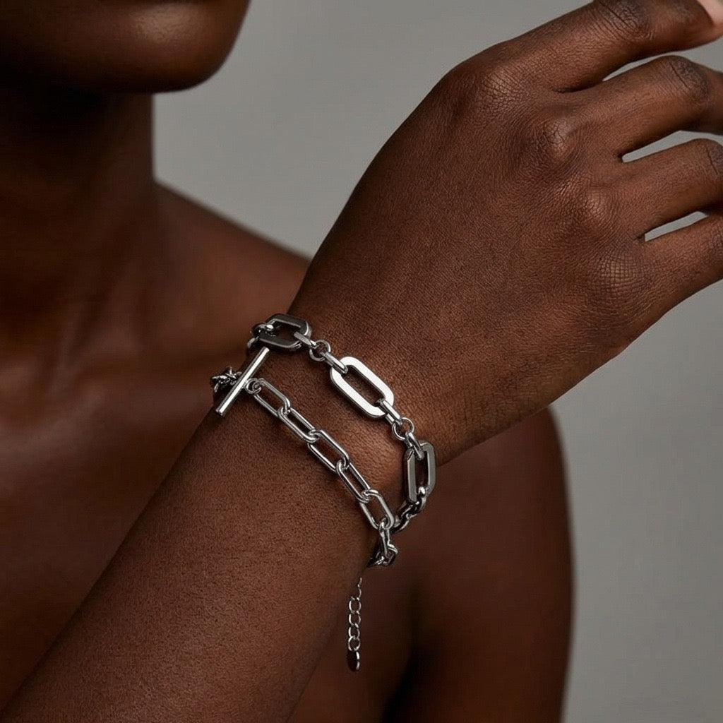 Hip-Hop Titanium Steel Spliced Chain Bracelet – Minimalist Cool-Tone Streetwear