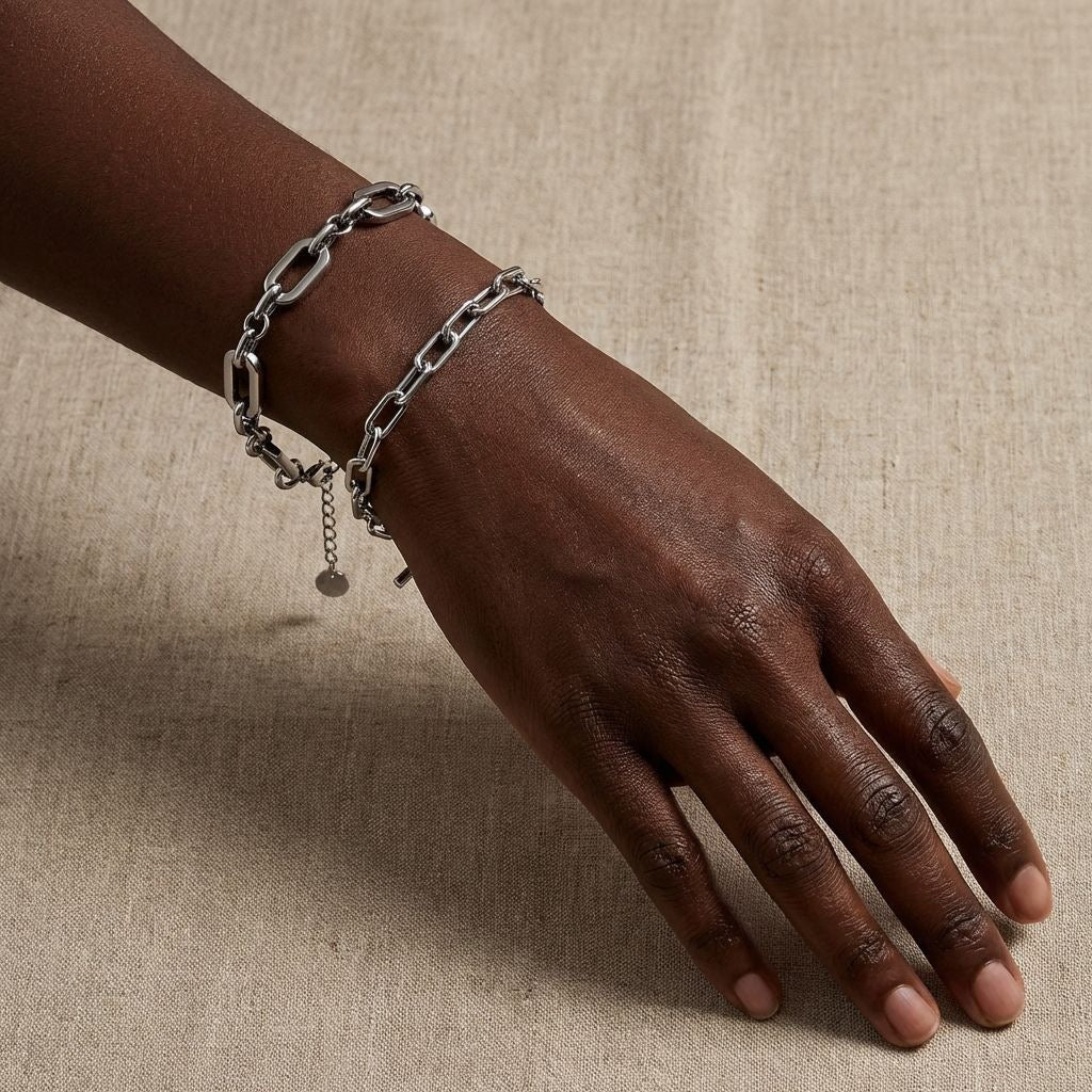 Hip-Hop Titanium Steel Spliced Chain Bracelet – Minimalist Cool-Tone Streetwear