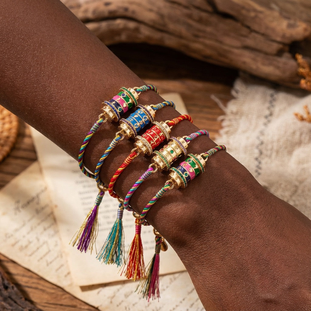 Colourful Tarot Braided Cord Bracelet – Star & Evil Eye Charms | Gold-Plated Tarnish-Resistant
