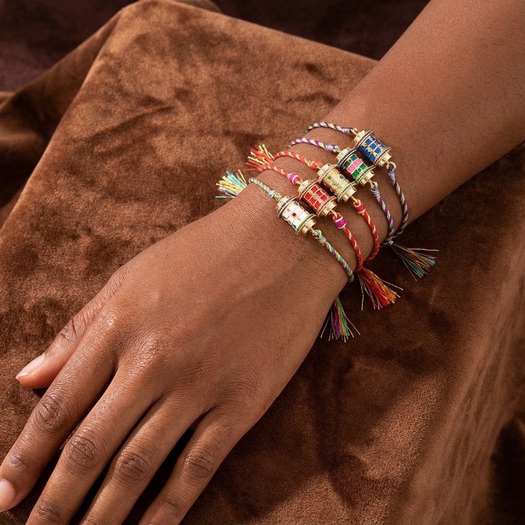 Colourful Tarot Braided Cord Bracelet – Star & Evil Eye Charms | Gold-Plated Tarnish-Resistant
