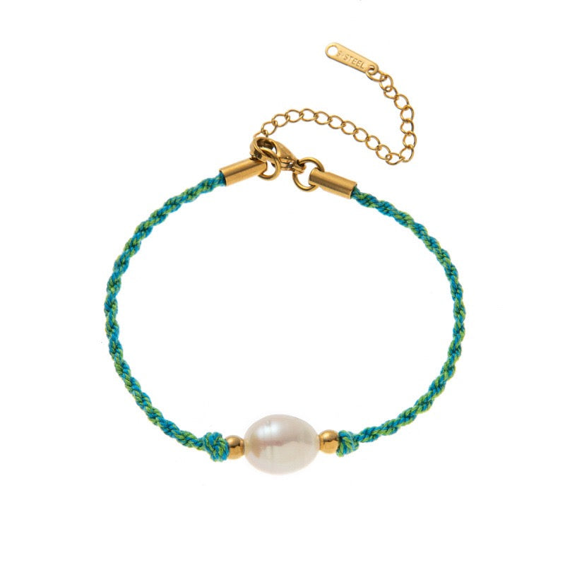 Hollow Heart Bee Pink Flower Conch Shell Woven Bracelet – Gold-Plated | Beach Holiday Stackable