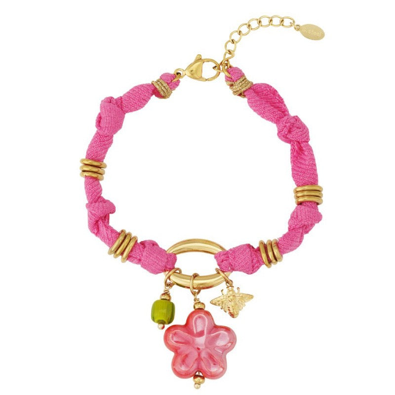 Hollow Heart Bee Pink Flower Conch Shell Woven Bracelet – Gold-Plated | Beach Holiday Stackable