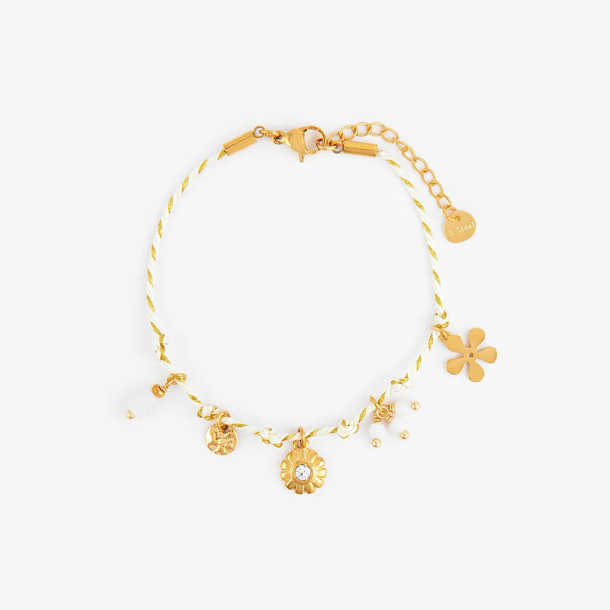 Starfish Dolphin Shell Palm Tree Pearl Woven Cord Bracelet – Gold-Plated | Resort Style