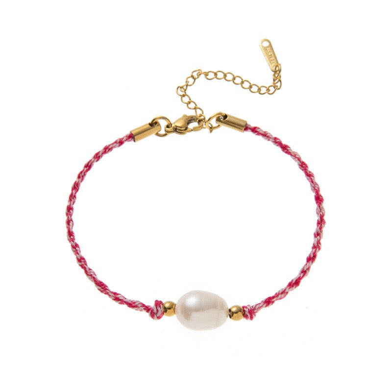 Starfish Dolphin Shell Palm Tree Pearl Woven Cord Bracelet – Gold-Plated | Resort Style