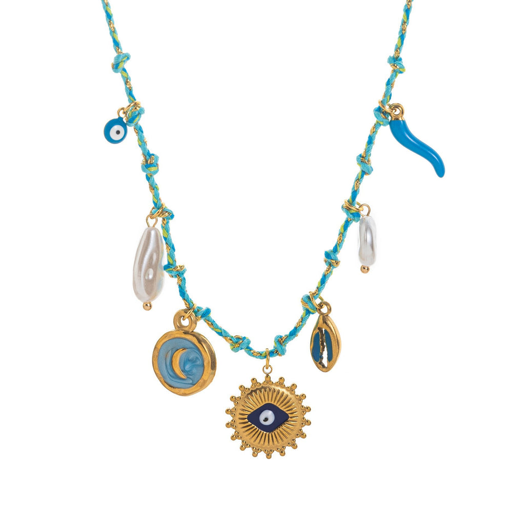 Summer Ocean Starfish Pearl Heart Charm Necklace & Bracelet Set – Colourful Dopamine | Titanium Steel