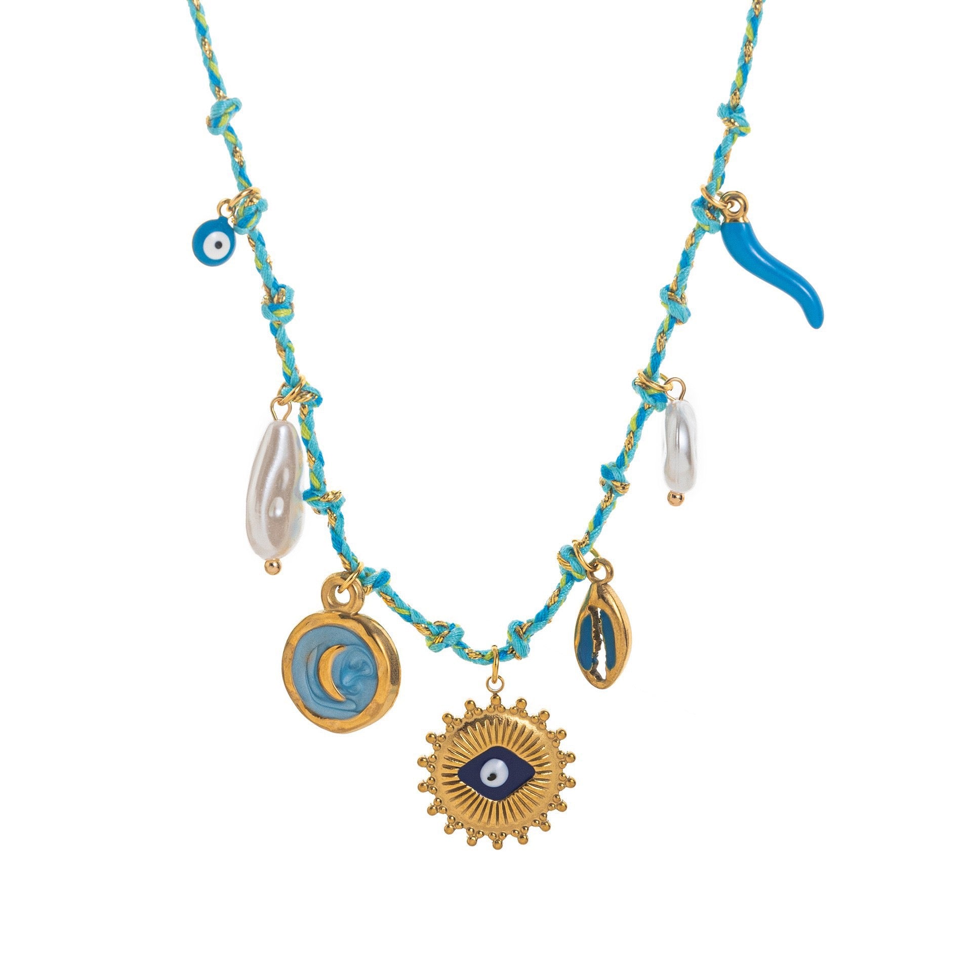 Summer Ocean Starfish Pearl Heart Charm Necklace & Bracelet Set – Colourful Dopamine | Titanium Steel