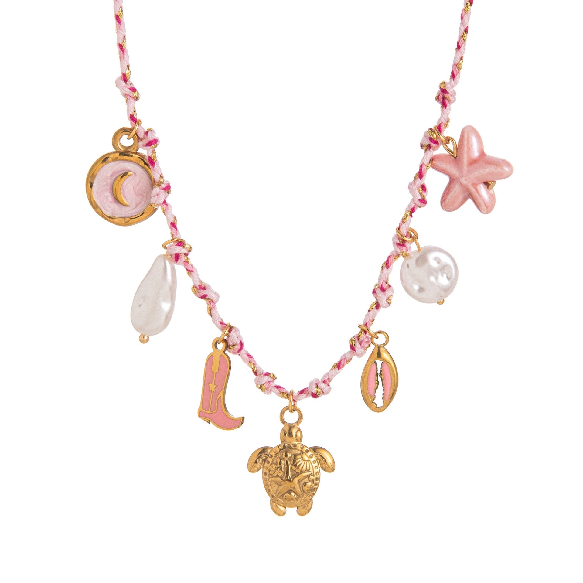 Summer Ocean Starfish Pearl Heart Charm Necklace & Bracelet Set – Colourful Dopamine | Titanium Steel