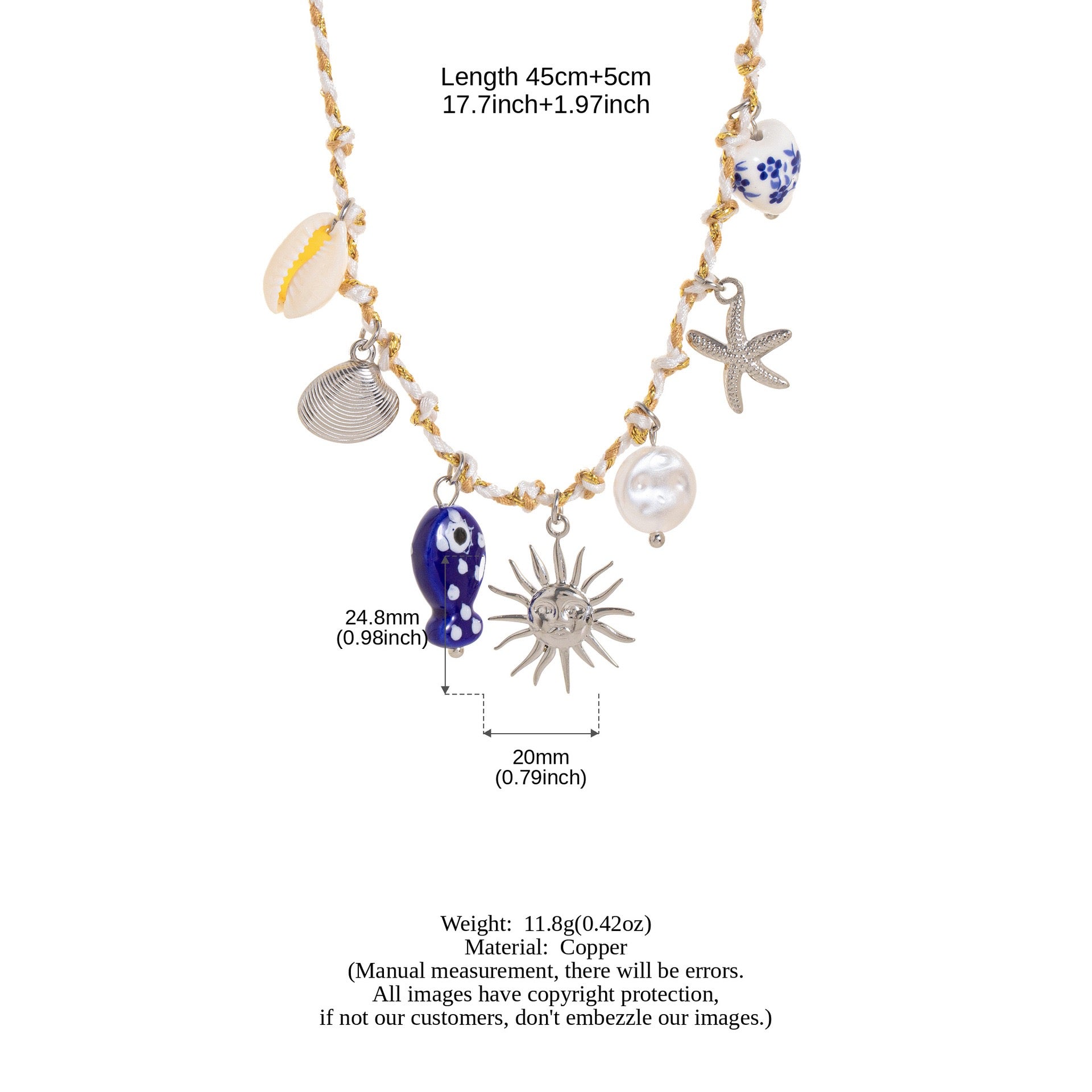 Summer Ocean Starfish Pearl Heart Charm Necklace & Bracelet Set – Colourful Dopamine | Titanium Steel