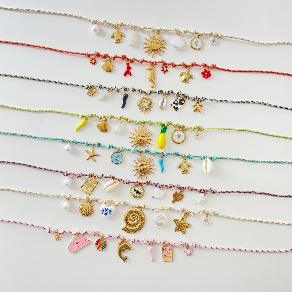 Summer Ocean Starfish Pearl Heart Charm Necklace & Bracelet Set – Colourful Dopamine | Titanium Steel