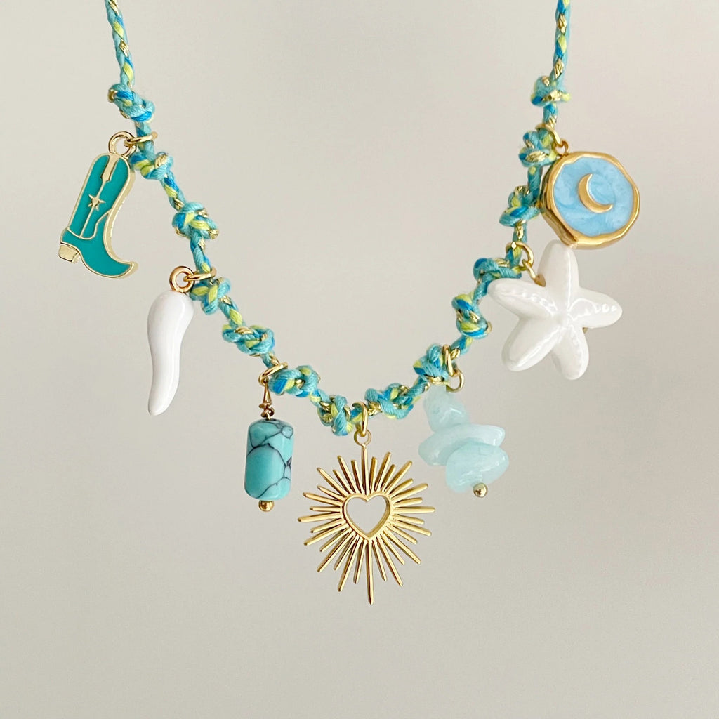 Summer Ocean Starfish Pearl Heart Charm Necklace & Bracelet Set – Colourful Dopamine | Titanium Steel