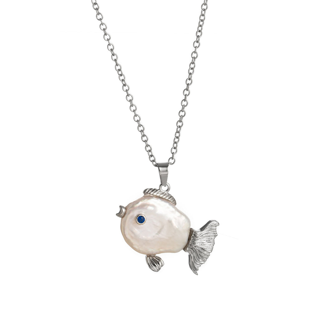 Ocean World Clownfish Natural Pearl Baroque Fish Pendant Collarbone Necklace
