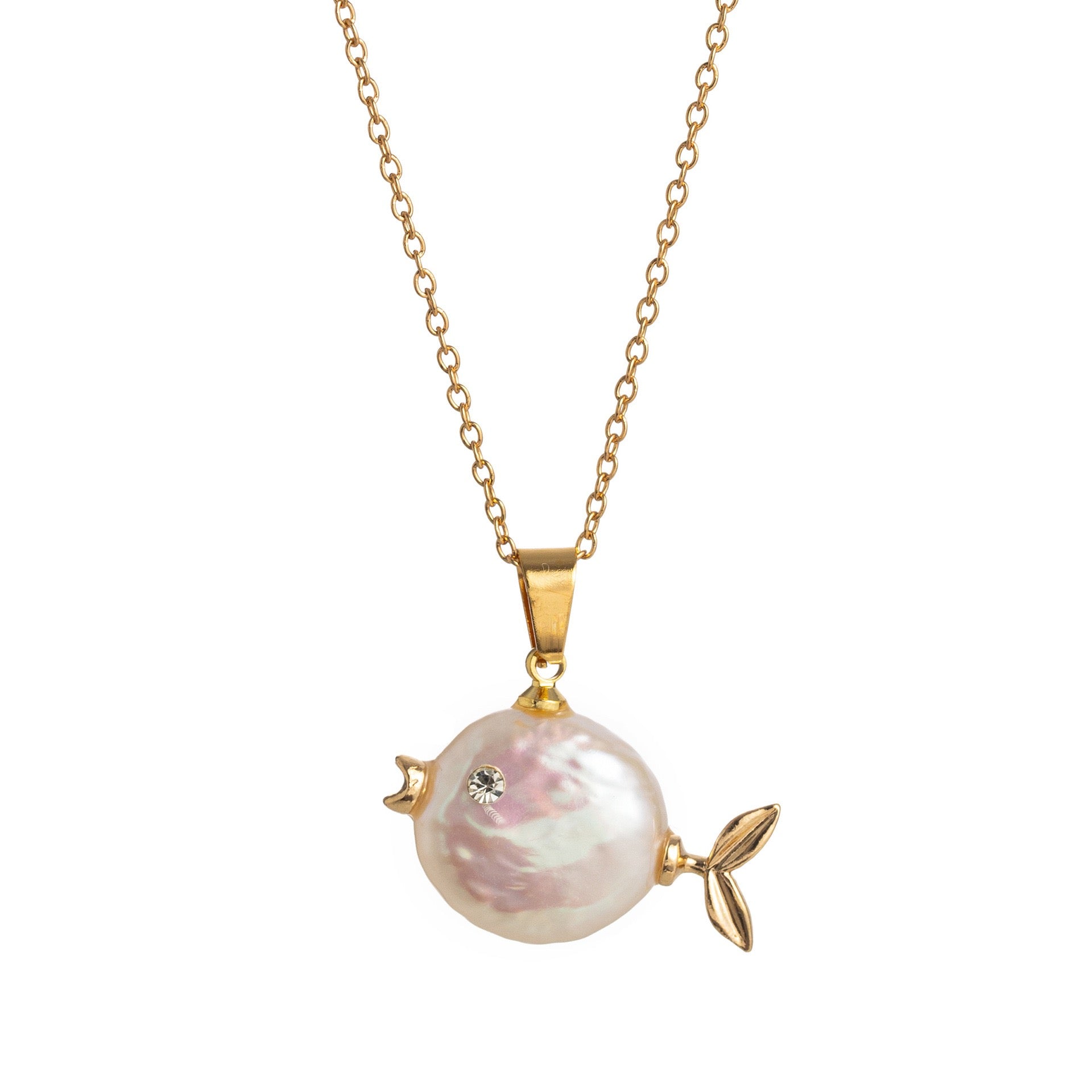 Ocean World Clownfish Natural Pearl Baroque Fish Pendant Collarbone Necklace