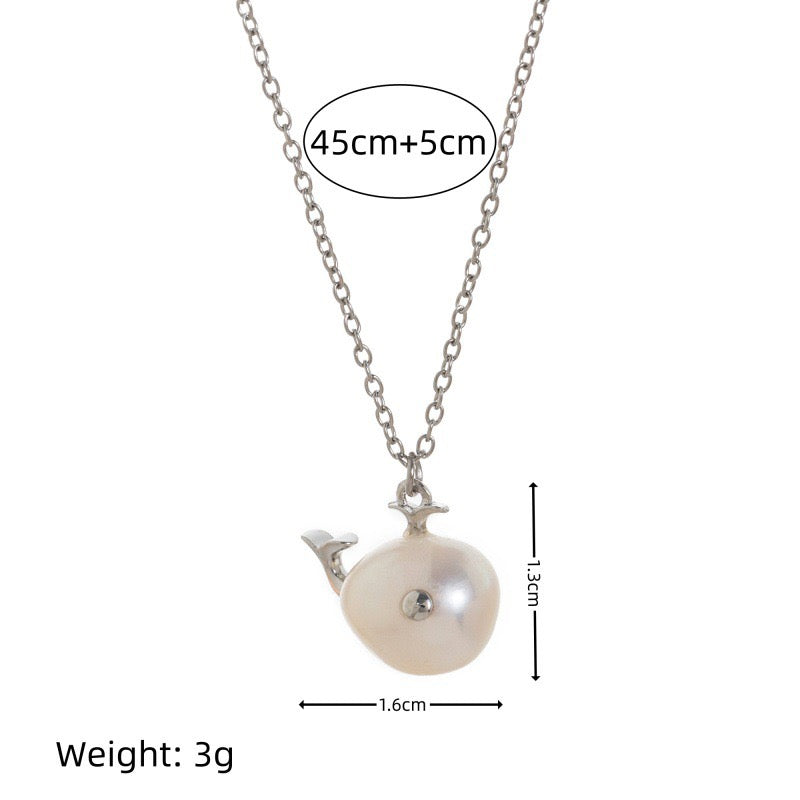 Ocean World Clownfish Natural Pearl Baroque Fish Pendant Collarbone Necklace
