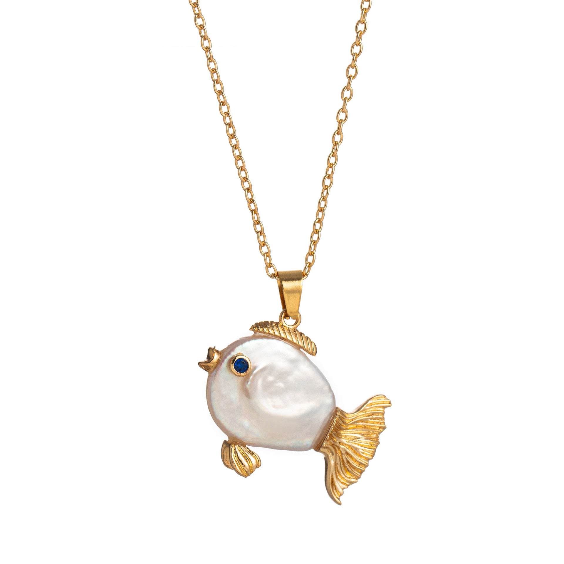 Ocean World Clownfish Natural Pearl Baroque Fish Pendant Collarbone Necklace