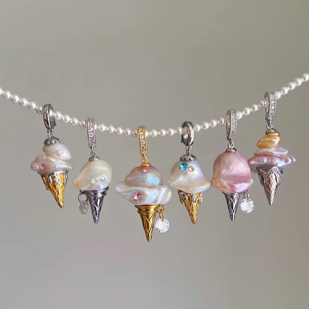 Baroque Ice Cream Charm Pearl Chain Necklace – Niche Luxe Design
